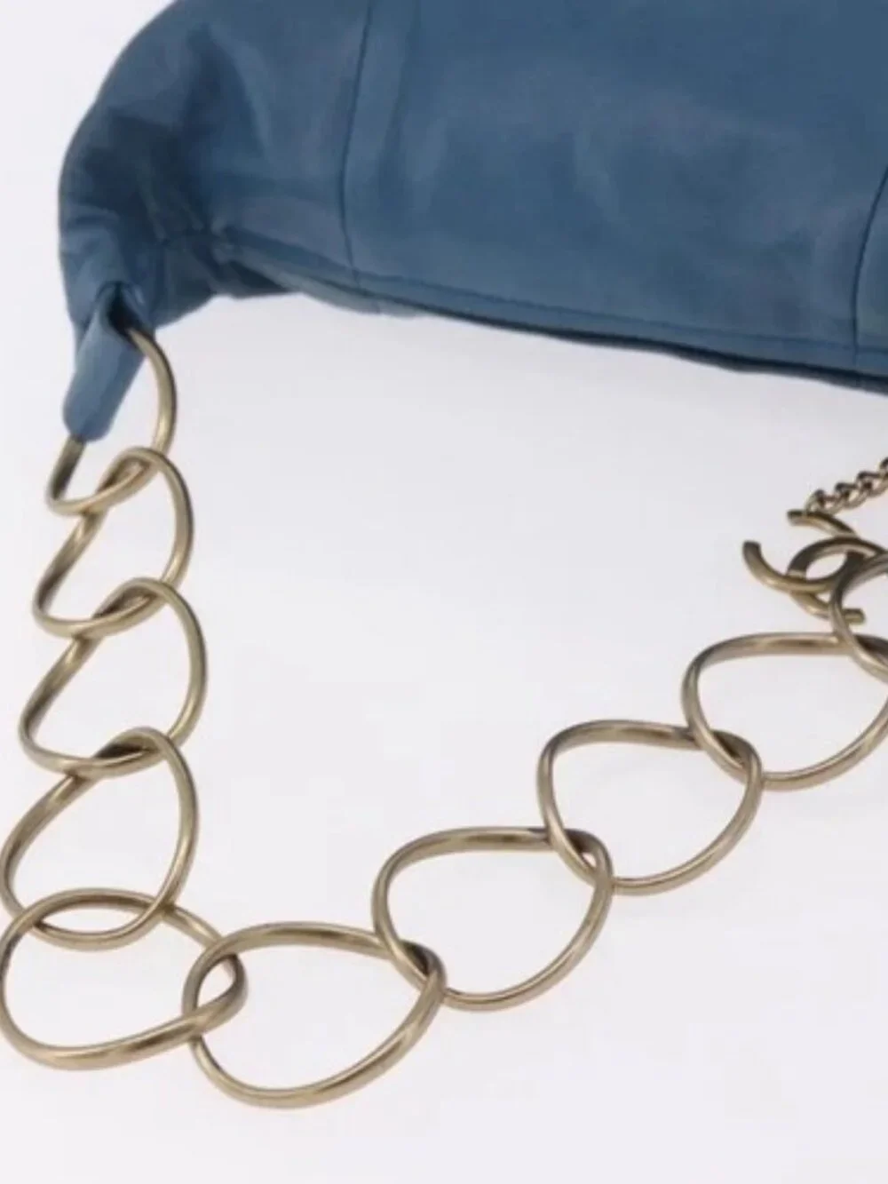 CHANEL Chain Shoulder Bag Lamb Skin Blue Gold CC Auth 185410SAM